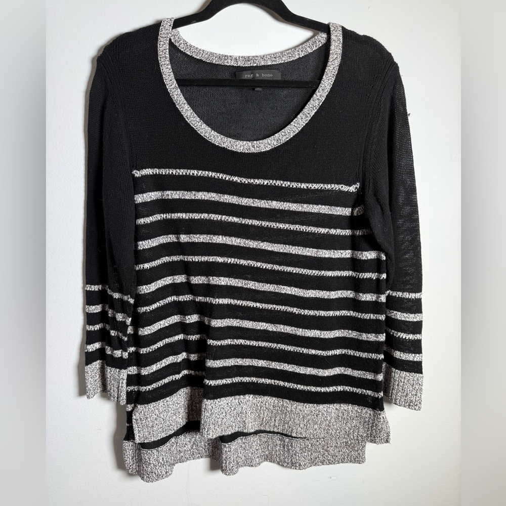 rag & bone Black & Ivory Stripe Knit‎ Sweater | Size L